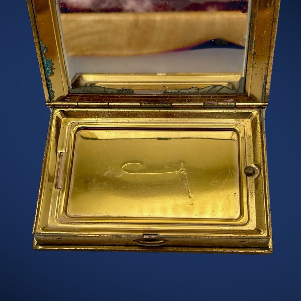 Coty New York Gold Tone Mirror Compact Book Design Hinged MCM Nice Collectible - Picture 12 of 16